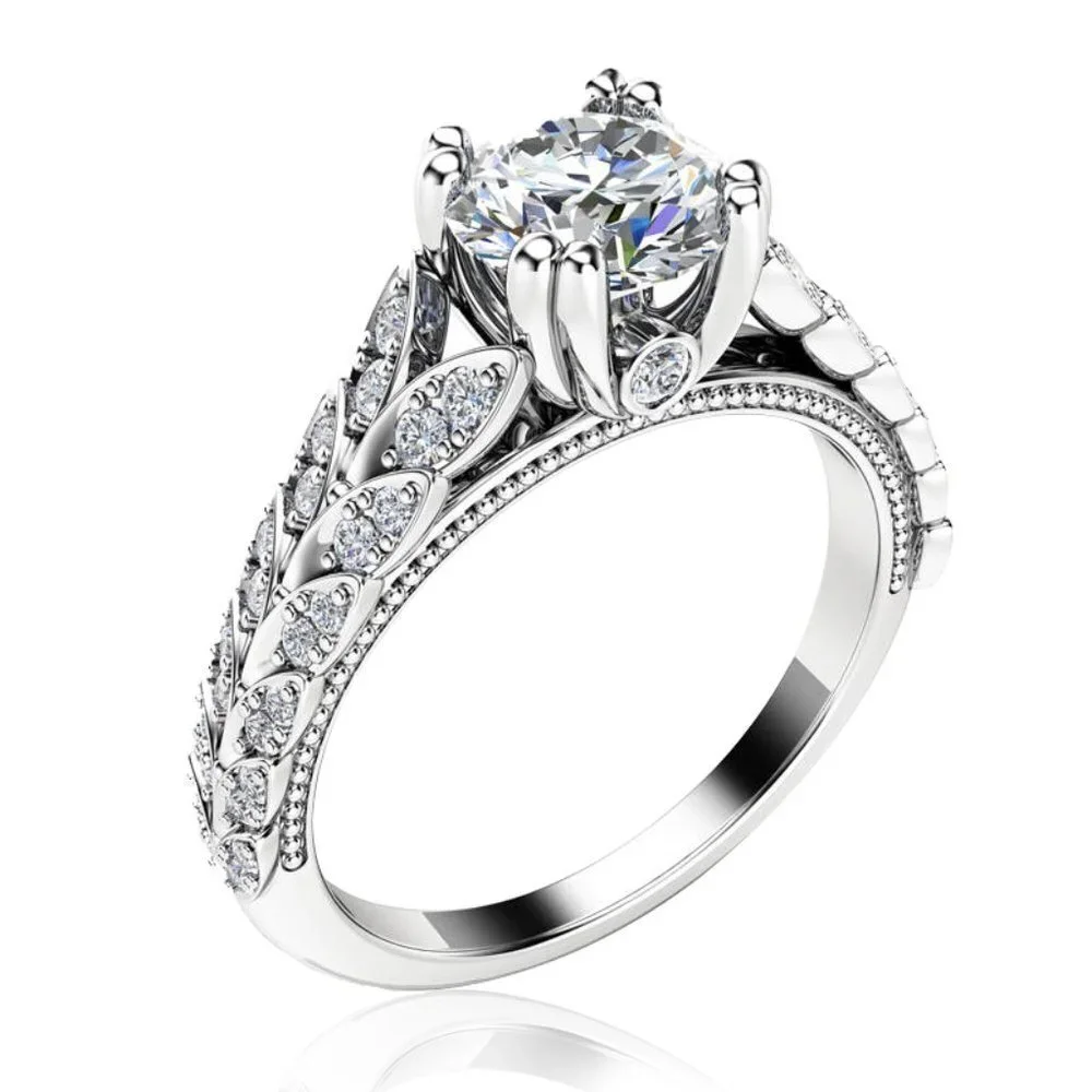 🍁 925 Silver Crystal Zircon Stone Unique Leaf Design Ring for Women, VIP341 - Picture 5 of 10
